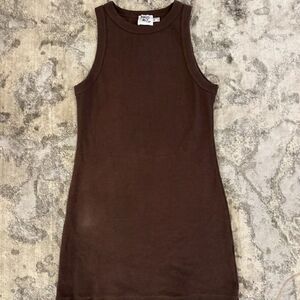 PRINCESS POLLY Brown Ribbed Bodycon Dress